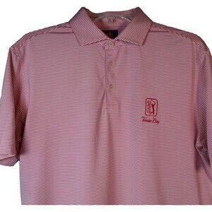 Donald Ross Sport Polo Shirt Mens Pink Striped Golf Performance Medium TPC Logo